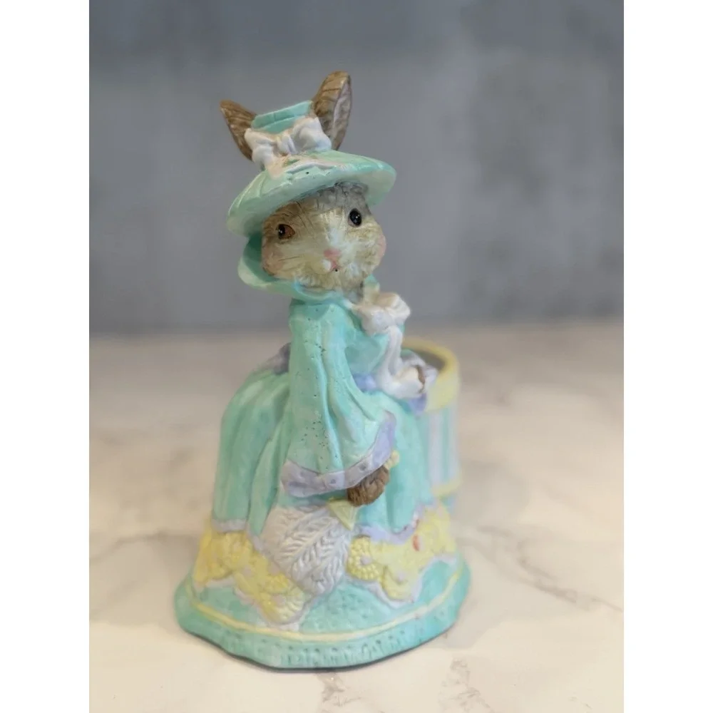 Vintage Easter Bunny Rabbit Lady Ceramic Pencil Holder Planter Pastel Aqua
